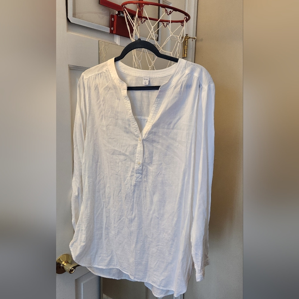 NWT Women's OLD NAVY long sleeve white boyfriend style shirt size L